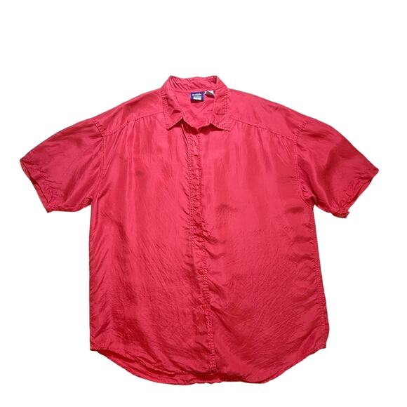 BOBBIE BROOKS NWOT Sport Red Button Up Sports Shirt size L Vintage 100% Silk - Picture 1 of 15
